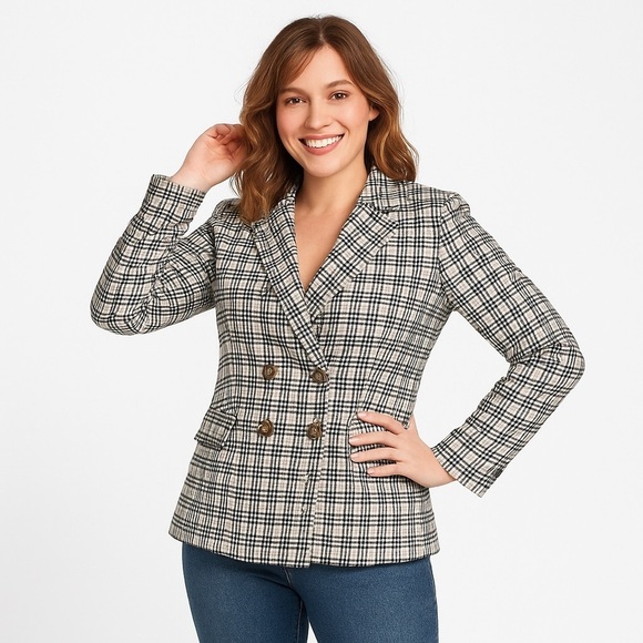 Topshop Jackets & Blazers - TOPSHOP Fabulous Vintage Black & White Plaid Double-Breasted Blazer Size 8